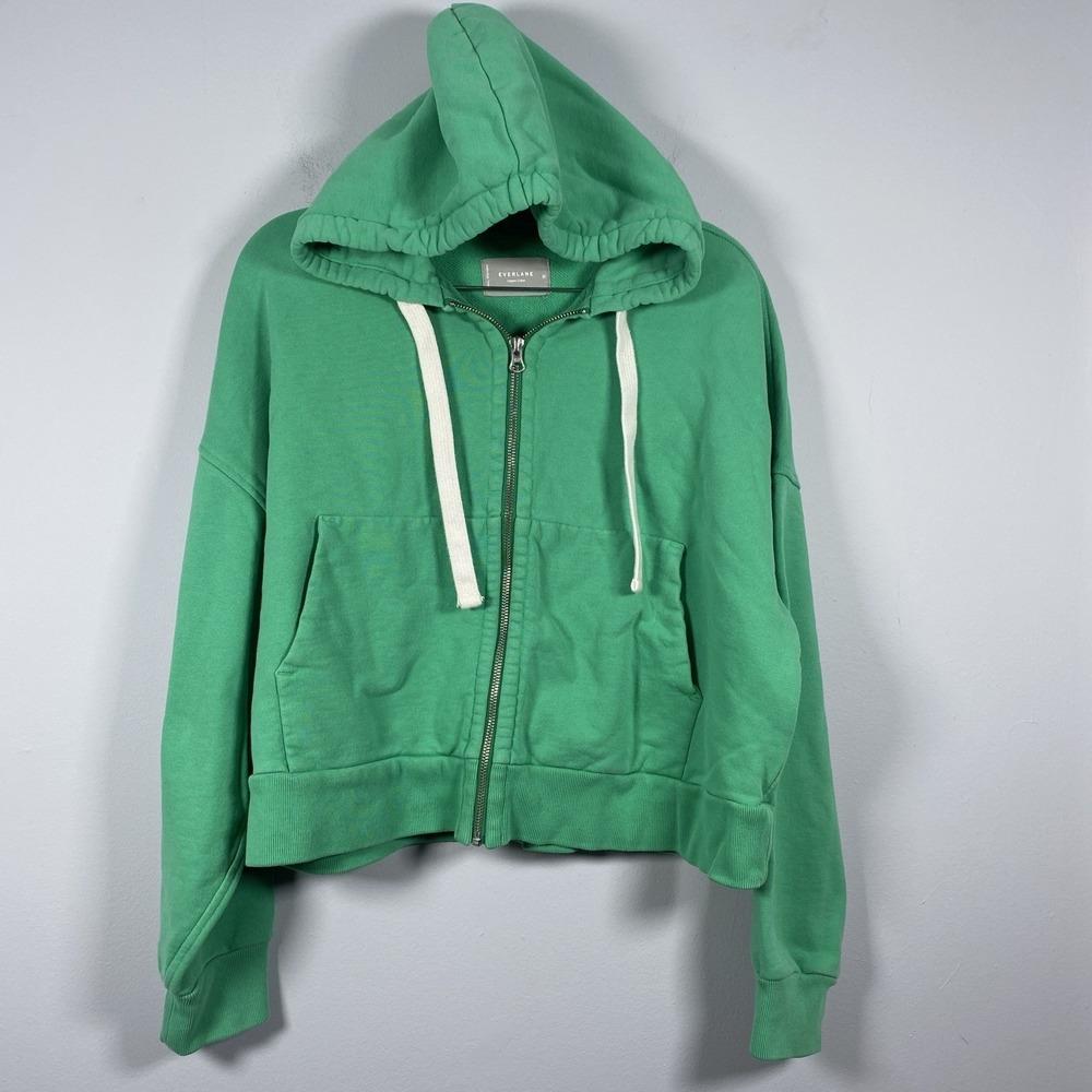 Everlane Track Organic Cotton Crop Hoodie Full Zip Jade Green Women's M Outdoors